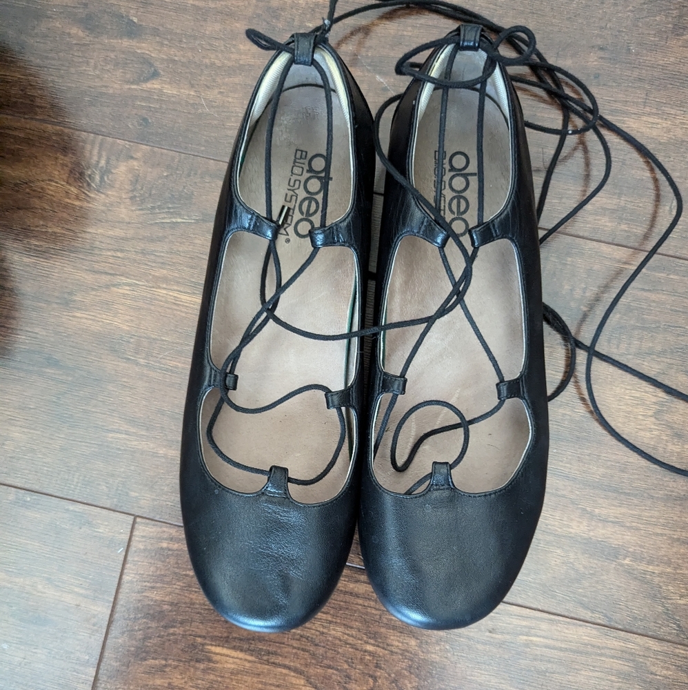 Abeo Black Lace-Up Leather Ballet Flats